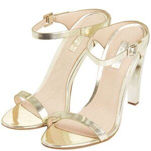 Topshop Gold High Heel Slip On Strappy Sandals, New, 7.5